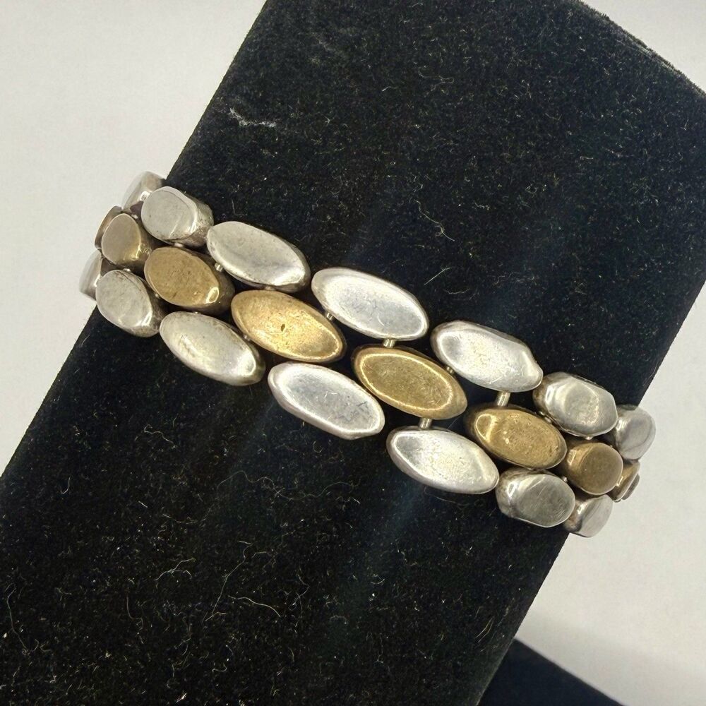 Vintage Taxco Mexico 925 IT-04 2 Tone Sterling Silver Brick Modernist Bracelet - Picture 2 of 11